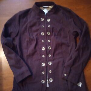 QUACKER FACTORY Dream Jeannes Brown Denim Rhinestone Grommet Moto Jean Jacket XS